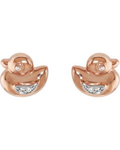Youth Duck Diamond Earrings W/Backs And Packaging 14K Rose/White Gold Pair 08.00X07.00 Mm Youth Duck Diamond Earrings W/Backs And Packaging