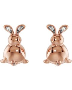 Youth Rabbit Diamond Earrings W/Backs And Packaging 14K Rose/White Gold Pair 09.00X06.00 Mm Youth Rabbit Diamond Earrings W/Backs & Packaging