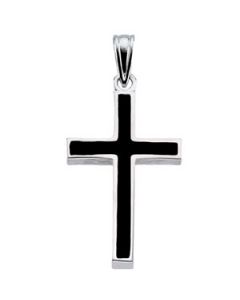 Cross W/Black Epoxy 14K White Gold 24.00X16.00 Mm