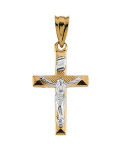 Two Tone Crucifix Pendant 14K Yellow/White Gold 17.00X12.00 Mm