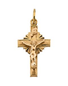 Two Tone Crucifix Pendant 14K Yellow/White Gold 25.00X17.00 Mm