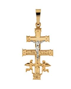 Two Tone Cara Vaca Cross Pendant 14K Yellow/White Gold 20.00X12.00 Mm