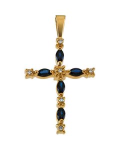 Cross Pendant W/Sapphire And Diamond 14K Yellow Gold 24.00X17.00 Mm