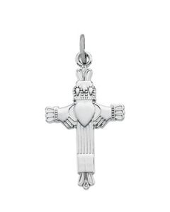 Claddagh Cross Pendant Sterling Silver  23.00X15.00 Mm