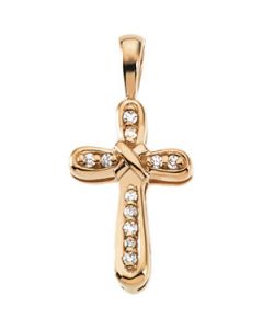 Cross Pendant W/Diamond 14K Yellow Gold 15.00X10.00 Mm