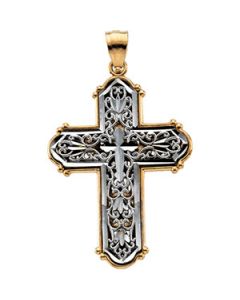 Two Tone Cross Pendant 14K White/Yellow Gold 33.75X23