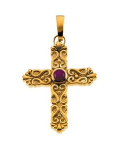Ruby Star Cross 14K Yellow Gold 04.00 Mm