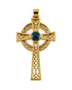 Blue Star Sapphire Cross 14K Yellow Gold 07.00 Mm