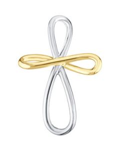 Two Tone Metal Fashion Cross 14K Yellow & Sterling Silver Gold 