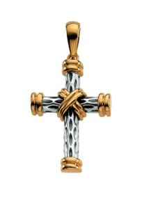 Two-Tone Cross Pendant 14K Yellow & Sterling Silver Gold 