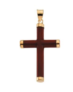 Red Jade Round Cross 14K Yellow Gold 33.5X23.25