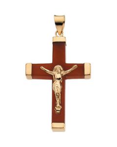 Red Jade Square Crucifix 14K Yellow Gold 33.5X23.25