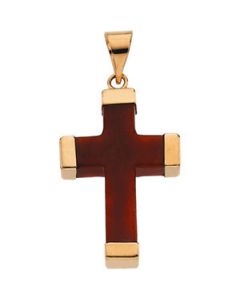Red Jade Square Cross 14K Yellow Gold 23.25X16.5