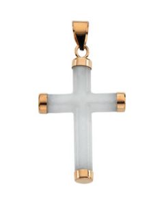 White Jade Round Cross 14K Yellow Gold 28.0X20.25