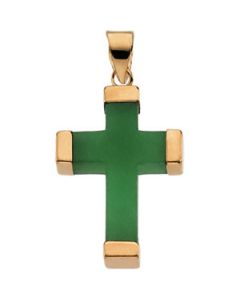 Green Jade Square Cross 14K Yellow Gold 23.25X16.25