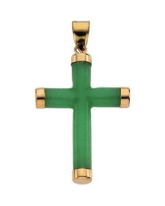 Green Jade Round Cross 14K Yellow Gold 28.25X20.5