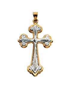 Two Tone Hollow Cross Pendant 14K White/Yellow Gold 59.00 X 36.75 Mm