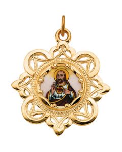 Scrd Hrt/Jesus Frmd Enamel Pnd 10K Yellow Gold 25.75X25.75