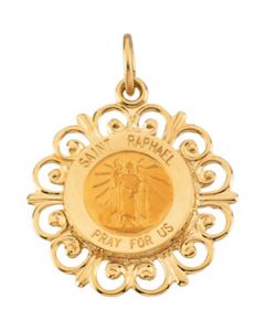 Rd St Raphael Pend Medal 14K Yellow Gold 18.5