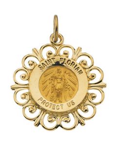Rd St Florian Pend Medal 14K Yellow Gold 18.5
