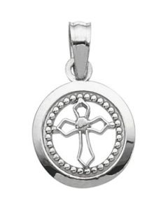 Round Cross Disc 14K White Gold 11.00X11.00 Mm Round Cross Disc