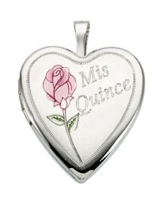 Quince Anos With Rose Locket Sterling Silver  20.50X19.25 Mm Quince Anos With Rose Locket