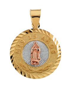Tricolor Round Mis 15 Anos (My 15Th Birthday) Medal 14K Yellow Gold 20.00 Mm;P;Tricolor Round Mis 15 Anos (My 15Th Birthday) Medal