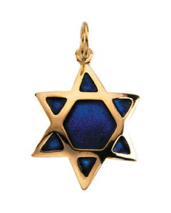 Domed Star Of David W. Blue Enamel 14K Yellow Gold 18.75X16.00 Mm;P;Domed Star Of David W. Blue Enamel