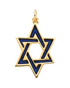 Star Of David With Blue Enamel 14K Yellow Gold 23.75X17.50 Mm