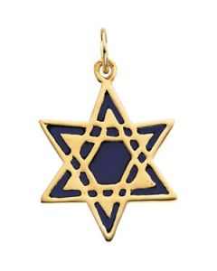 Star Of David With Blue Enamel 14K Yellow Gold 19.25X16.75 Mm