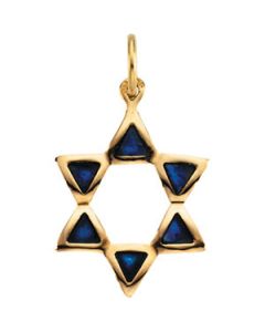 Star Of David With Blue Enamel 14K Yellow Gold 17.00X14.25 Mm