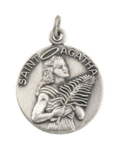 St. Agatha Medal With 18.00 Inch Chain Sterling Silver  