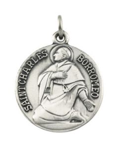 St. Charles Medal With 18.00 Inch Chain Sterling Silver  18.00 Mm St. Charles Medal