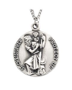 St. Christopher Medal With 18.00 Inch Chain Sterling Silver  18.00 Mm