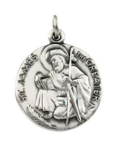 St. James Medal W/ 18 Inch Chain Sterling Silver  18Mm W/Ch