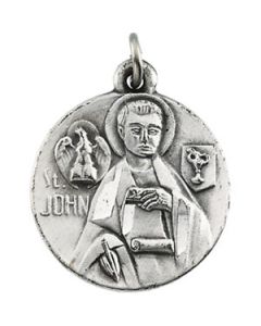 St. John The Evangelist Medal W/ 18 Inch Chain Sterling Silver  18.00 Mm St. John The Evangelist Medal