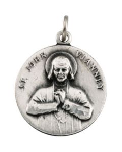 St John Vianney Medal W/ 18 Inch Chain Sterling Silver  18.00 Mm;P;St John Vianney Medal