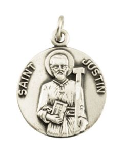 St. Justin Medal W/ 18 Inch Chain Sterling Silver  18.00 Mm St. Justin Medal