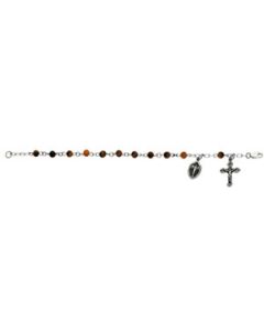 Tiger Eye Bead Rosary Bracelet Sterling Silver  Rosary Bracelet