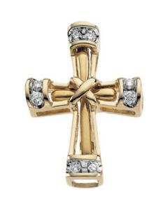 14Ky Rhod Pltd Dia Unity Cross 14K Yellow Gold 19.25X14.5