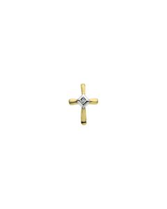 14kt Yellow & Rhodium Plated Inside .09CTW Diamond 12.75x9.5mm Cross