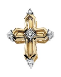 14Ky Rhod Pltd Dia Unity Cross 14K Yellow Gold 19.25X16.0