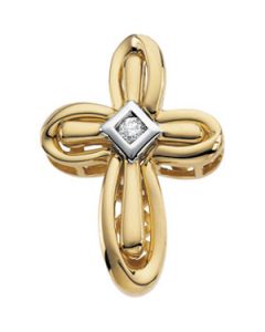14Ky Rhod Pltd Dia Unity Cross 14K Yellow Gold 22.0X16.5