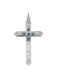 Birthstone Cross Sterling Silver  March Birthstone Cross