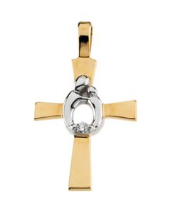 Two Tone Mother And Child Cross 14K Yellow/White Gold 16.50X12.50 Two Tone Mother And Child Cross With Diamond