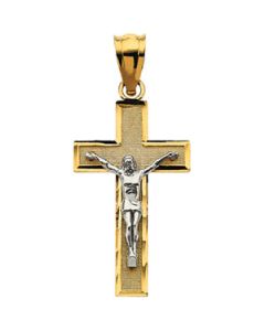 Two Tone Crucifix Pendant 14K Yellow/White Gold 22.00X12.75 Mm