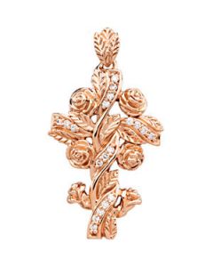 Floral Style Diamond Cross Pendant 14K Rose Gold .14 Ct Tw