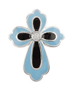 Blue And Black Enamel Diamond Cross 14K White Gold 27.45X21.28 Mm Blue And Black Enamel Diamond Cross