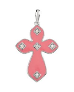 Pink Enamel Diamond Cross 14K White Gold 27.28X20.50 Mm Pink Enamel Diamond Cross