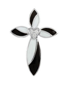 Black And White Enamel Diamond Cross 14K White Gold 32.58X23.18 Mm Black And White Enamel Diamond Cross